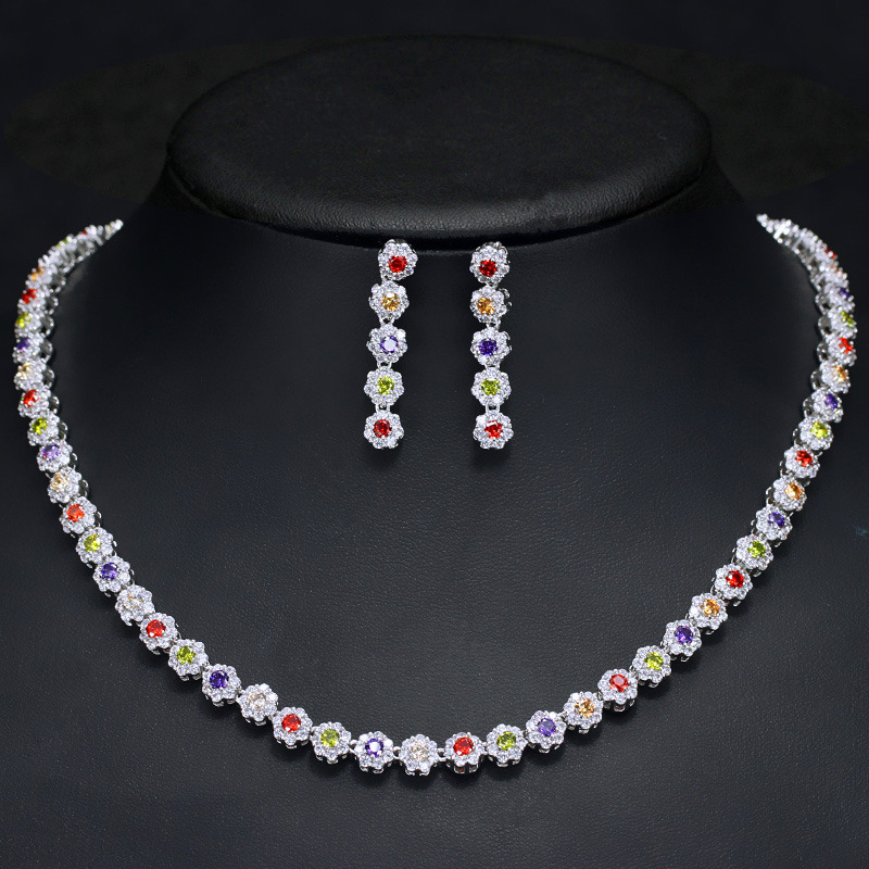 European and American classic fashion zirconian bridal set - exquisite craftsmanship micro-set AAA zirconian necklace and earrings set