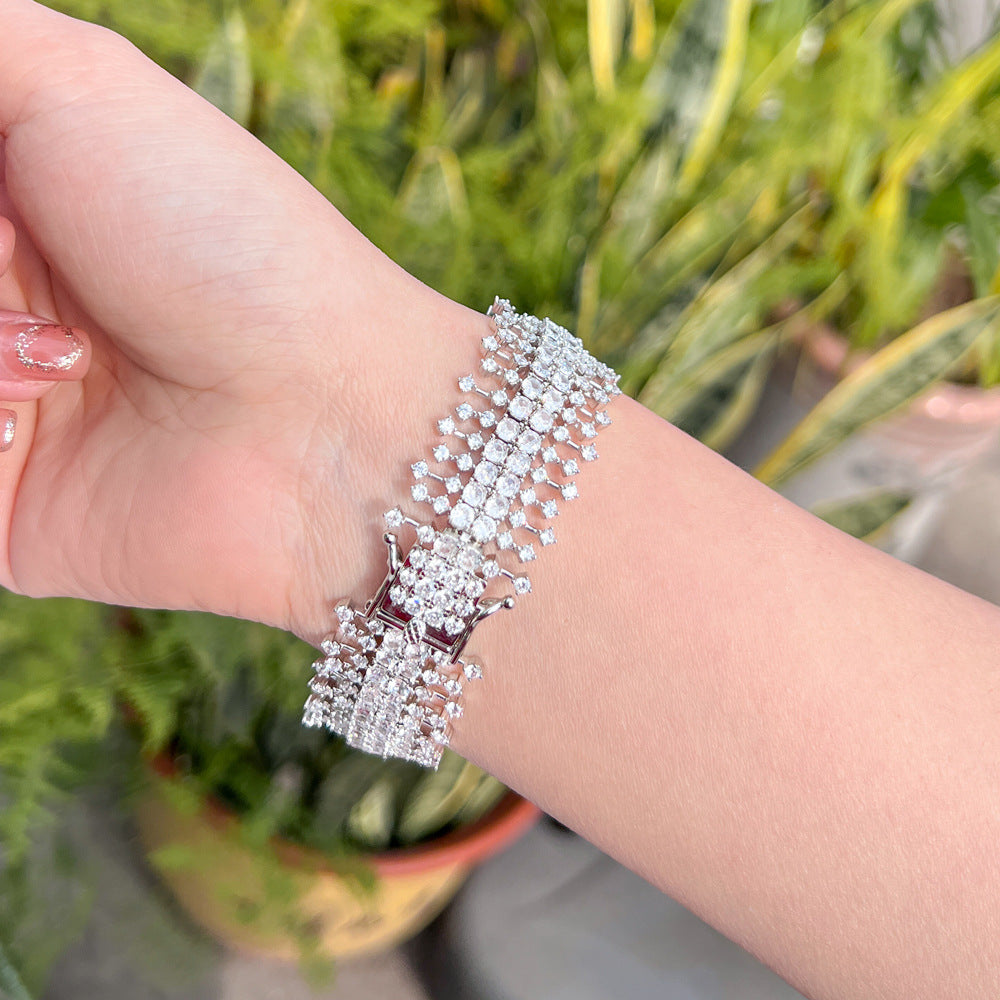 Luxury-Style Heavy Duty Brass Zirconium Stone Bracelet Ultra-Shining Multi-Layered Full-Diamond Women's Elegant Banquet Dress Accessory Handpiece