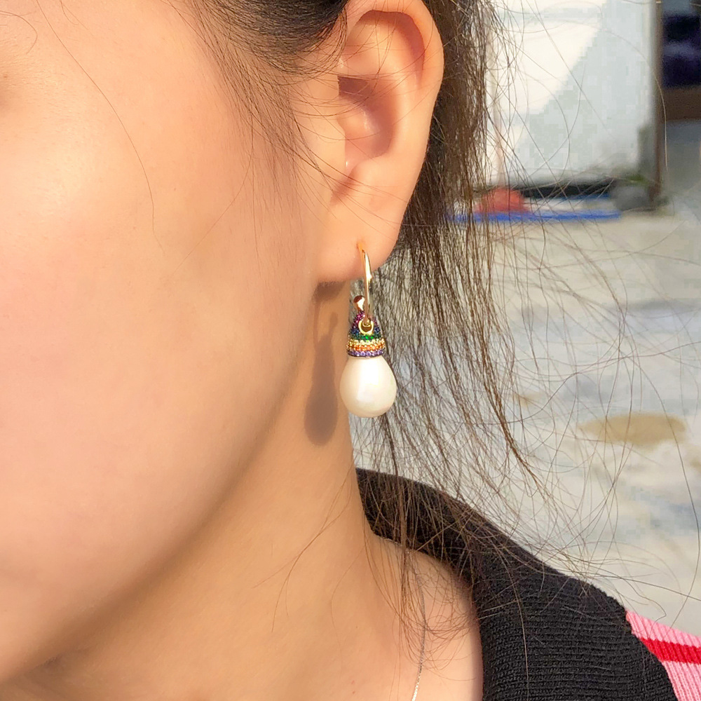 S925 silver jewelry trendy online celebrity rainbow earrings in retro court style with heavy-colored zirconia small skirt-shaped earrings with ear hooks