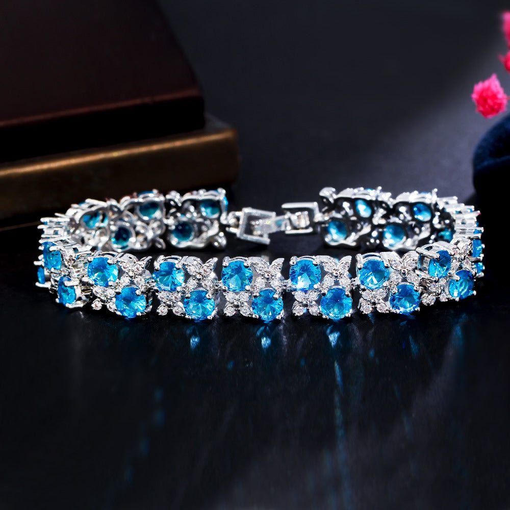 Fashionable and exquisite zircon jewelry wholesale - micro-set blue sapphire and glittering diamond plated white women's bracelet