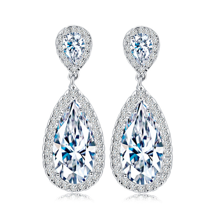 European and American classic drop earrings Tiny-set zirconia long earrings Wedding accessories for formal events