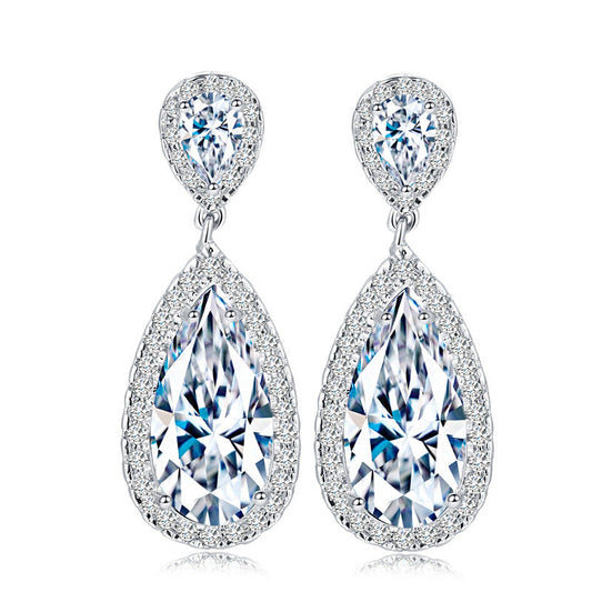 European and American classic drop earrings Tiny-set zirconia long earrings Wedding accessories for formal events
