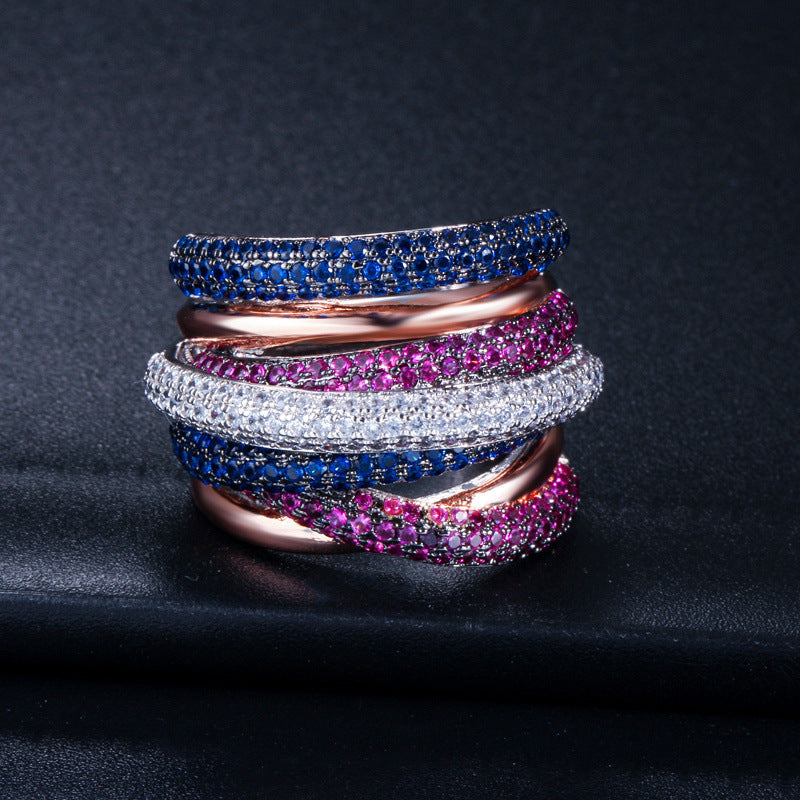 European and American personalized creative ring with micro-set five-row AAA zirconia stonesGuaranteed color stability