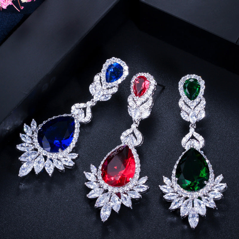 Korean version ultra-shiny micro-set AAA zirconia drop earrings earpiece