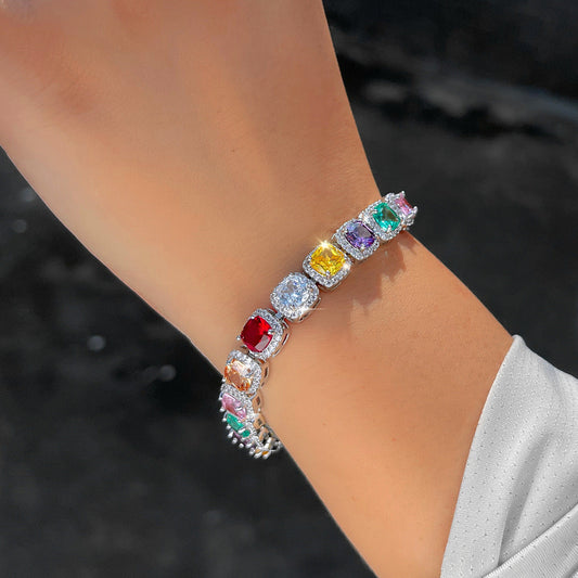 Luxury-sleek jewelry - Dopamine geometric square zirconia diamond bracelet accessory for women a niche design with a high-end feel full of precious stones