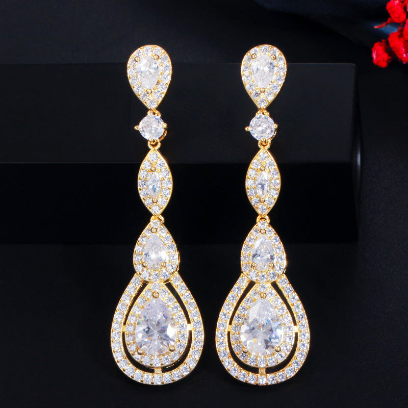 European style long-style earrings with S925 silver hooks set with AAA zirconia stones, fashionable and versatile drop earrings