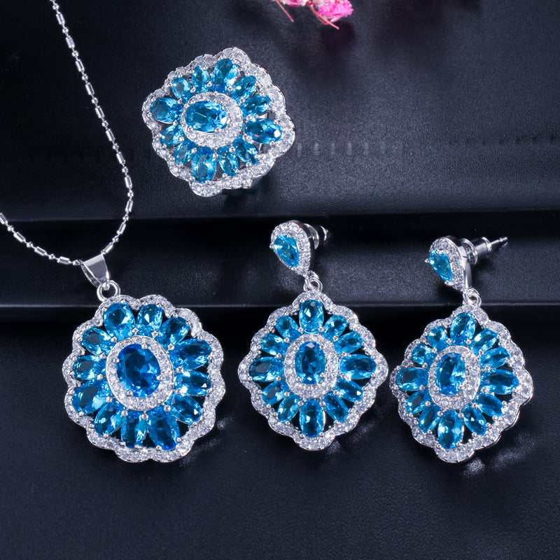 Best-selling high-end three-piece jewelry set - European-style necklace ring and earrings accessory set
