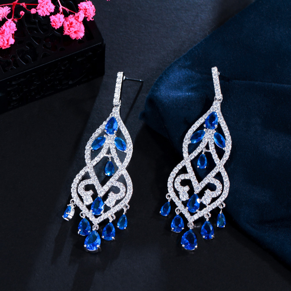 European-style fashionable long fringed earrings with AAA quality zirconia bridal earrings for women ear accessories
