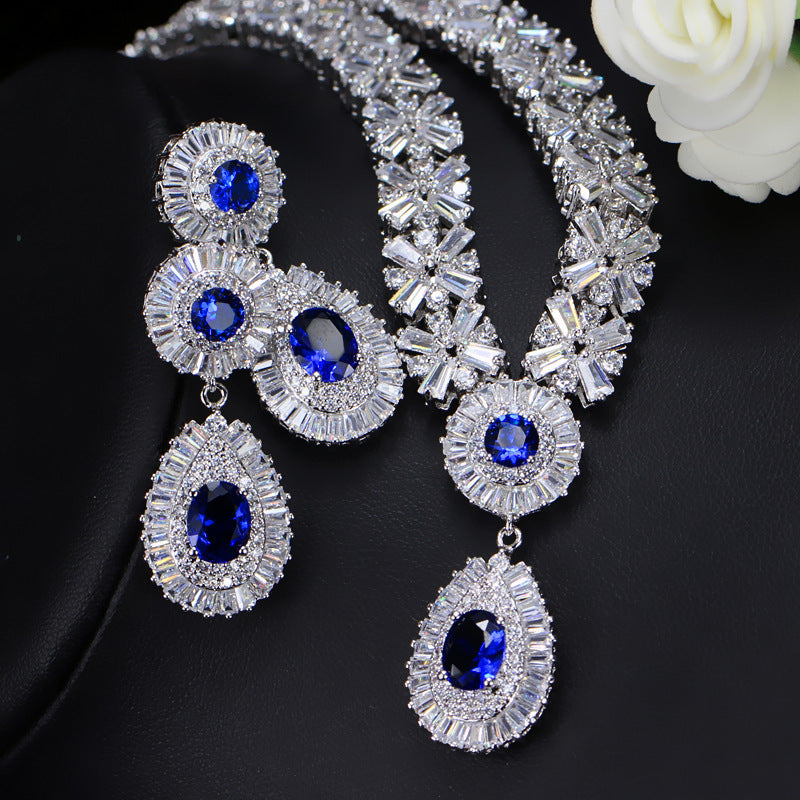 Bride's banquet set - Pure handcrafted copper necklace set with AAA quality zirconia stones - Simple and elegant style