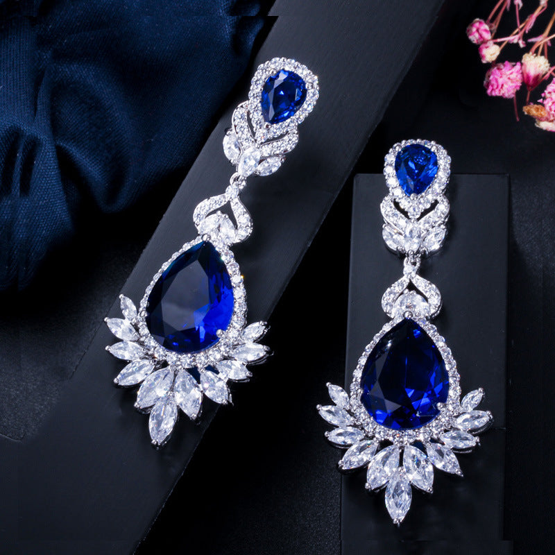 Korean version ultra-shiny micro-set AAA zirconia drop earrings earpiece