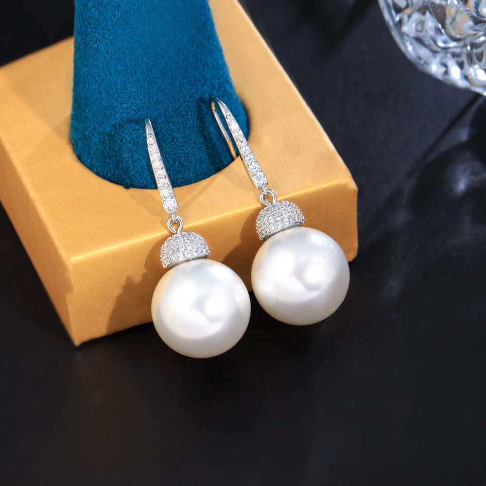 Korean Dongamantown unique pearl earrings with tiny inlaid zirconia sweet earrings personalized ear hooks small accessories
