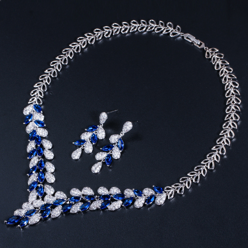 High-end zirconia two-piece bridal banquet earrings and necklace set accessory