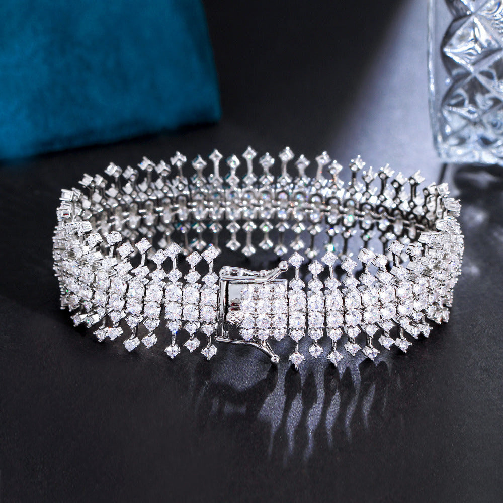 Luxury-Style Heavy Duty Brass Zirconium Stone Bracelet Ultra-Shining Multi-Layered Full-Diamond Women's Elegant Banquet Dress Accessory Handpiece