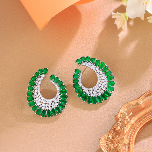 European and American style fashionable luxury s925 silver stud earrings with full diamonds and micro-set zirconia C-shaped ear loops unique ear ornaments