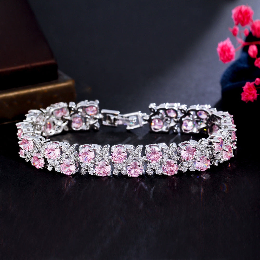 Fashionable and exquisite zircon jewelry wholesale - micro-set blue sapphire and glittering diamond plated white women's bracelet