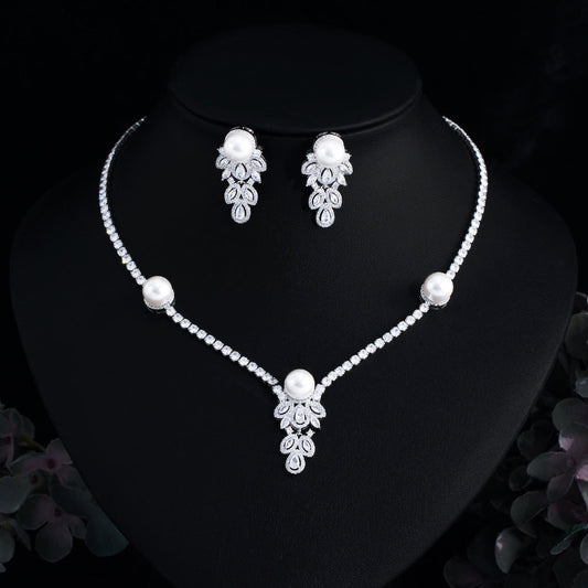 High-end pearl necklaces and earrings set - formal dress wedding banquet accessories necklace earrings chain set