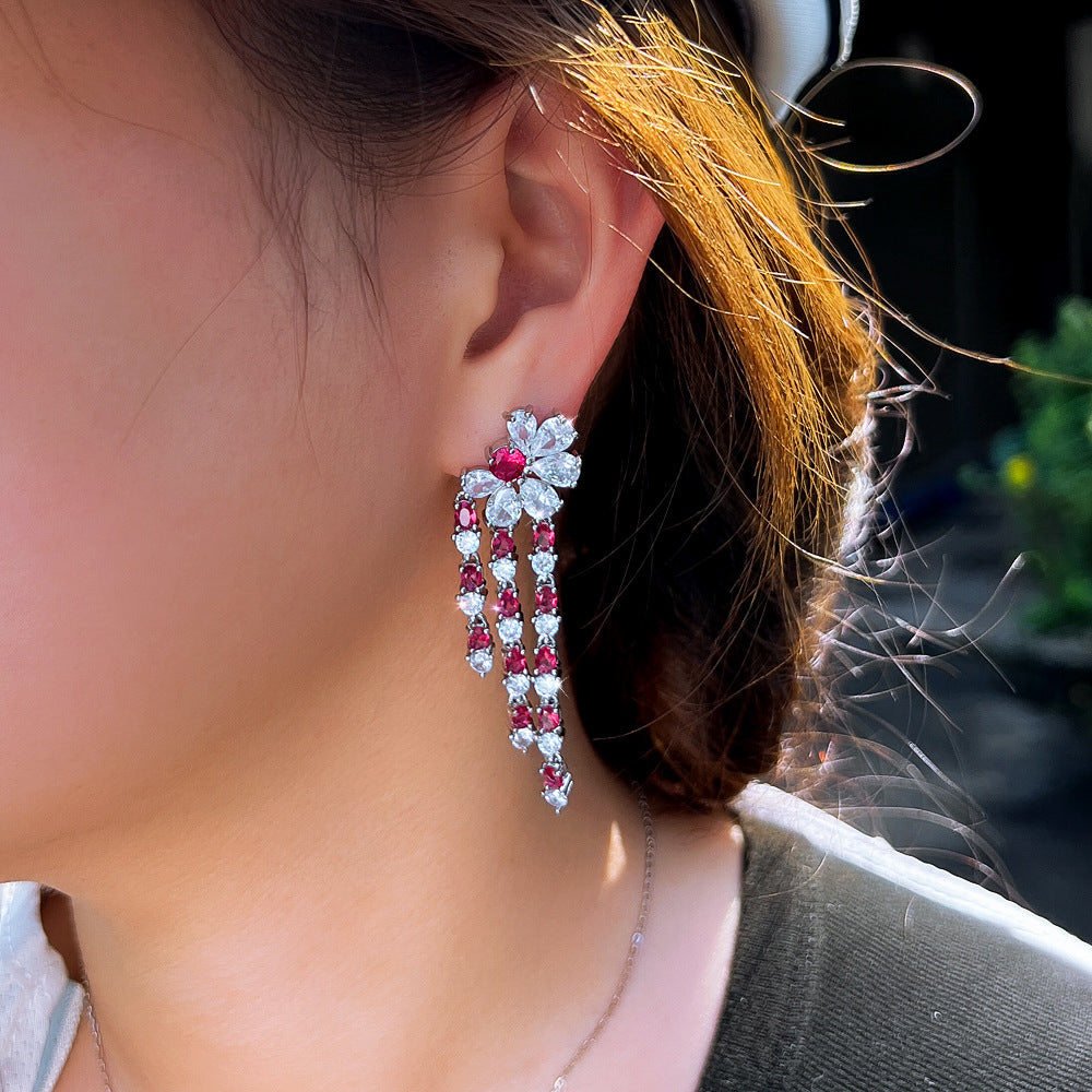 Ultra-shining zirconia high-end style earrings luxurious and niche popular among netizens versatile fringed ear pendants simple and fashionable accessories