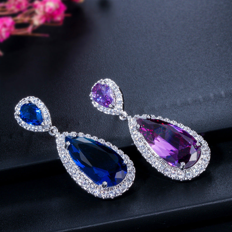 European and American classic drop earrings Tiny-set zirconia long earrings Wedding accessories for formal events