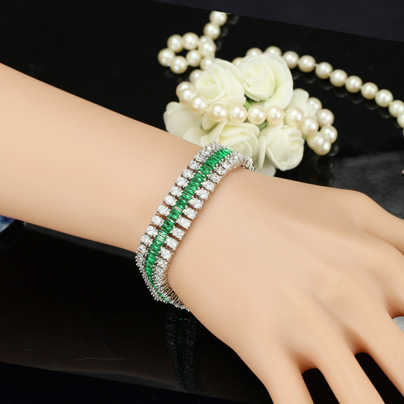 European and American fashion electroplated genuine gold zirconium watch chain - three-row bracelet
