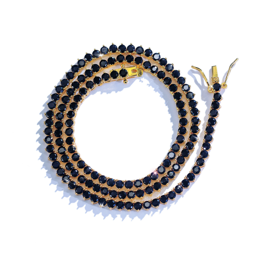 Black tennis chain - TennisChain necklace with copper inlay and zirconia stones - trendy accessory for the collarbone