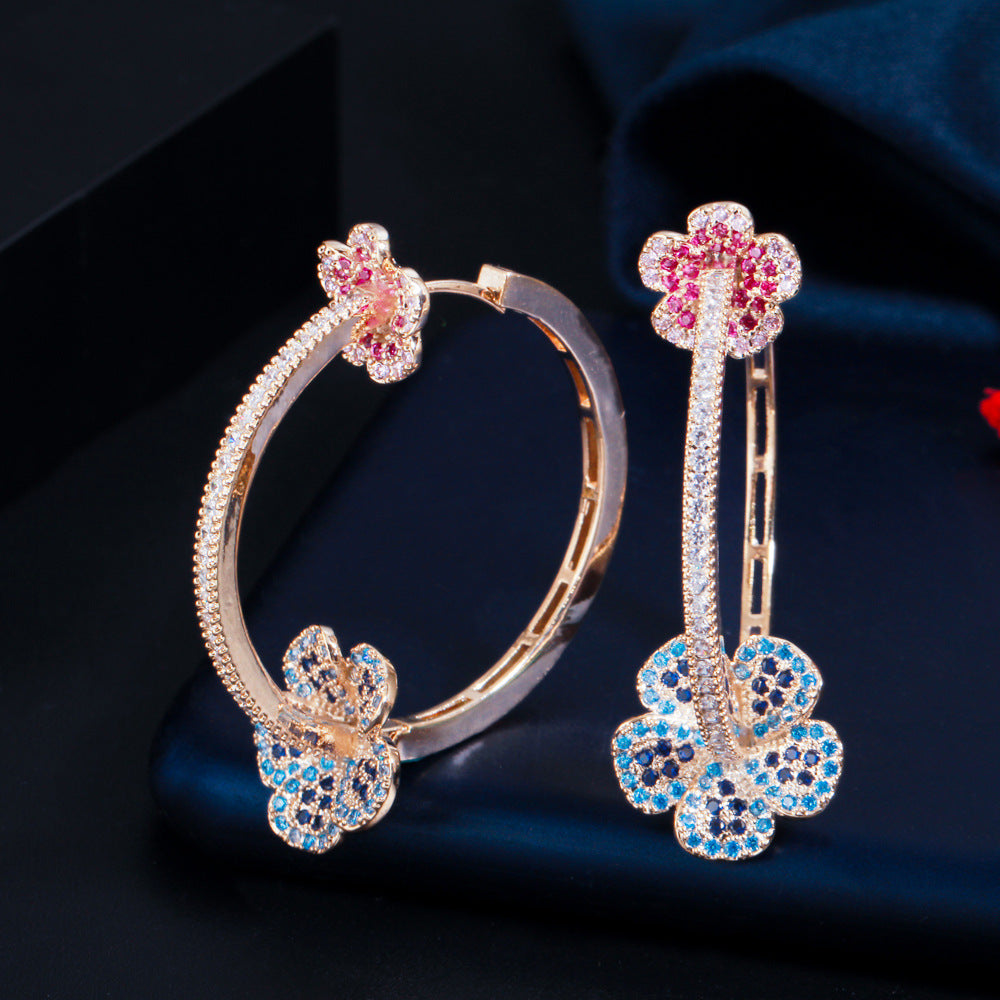 2021 New Model European Heavy Industry Flower Earring Set - Gold-plated with Yellow Brass and Precious Zirconia Inlay - Ear Ring for Women - Located in Dongdaemun South Korea
