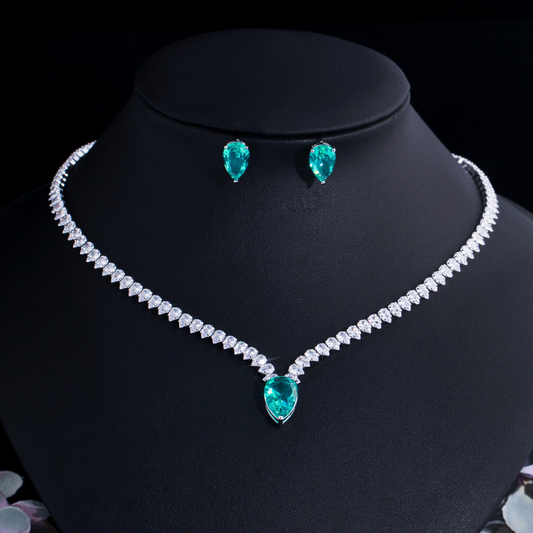 Simple ins Korean-style ear studs collar chain slimming effect zirconia two-piece set earrings pendant necklace