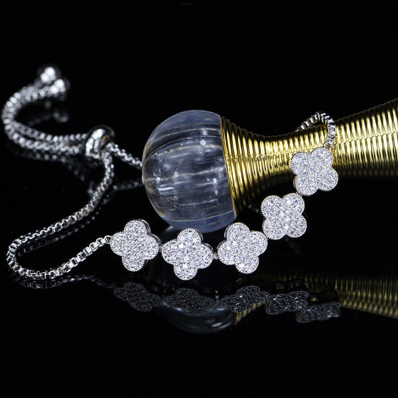 Korean-style fashionable lucky four-leaf clover zircon bracelet - eco-friendly electroplated full-diamond jewelry accessory