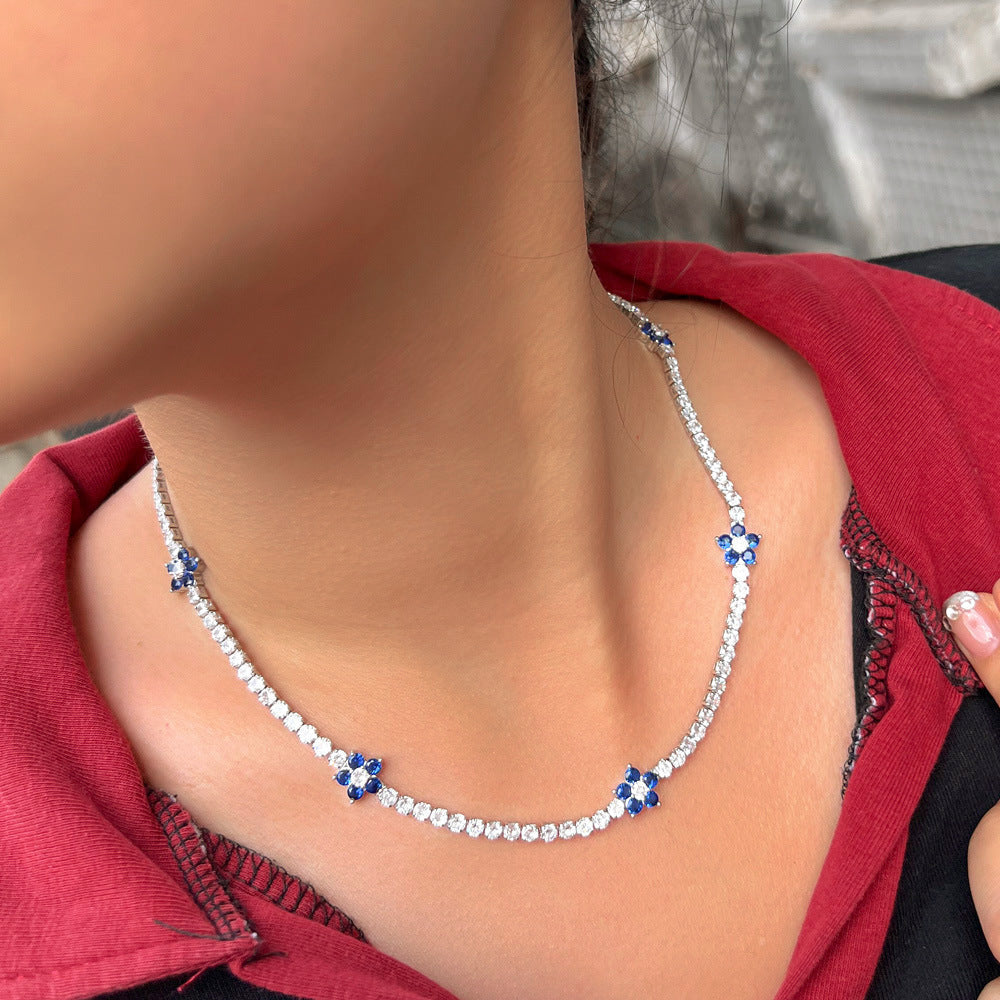 Ins-style niche and minimalist luxury jewelry featuring micro-set zirconia and full-diamond flowers A tennis bracelet necklace with small flowers