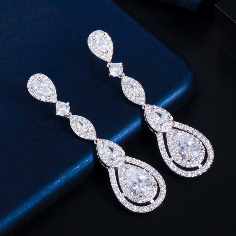 European style long-style earrings with S925 silver hooks set with AAA zirconia stones, fashionable and versatile drop earrings
