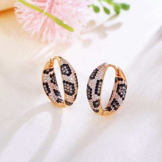 European and American style personalized light luxury snake pattern and leopard pattern micro-set zirconia ear studs in two-color electroplating with full-diamond embellishments double-color electroplated ear jewelry