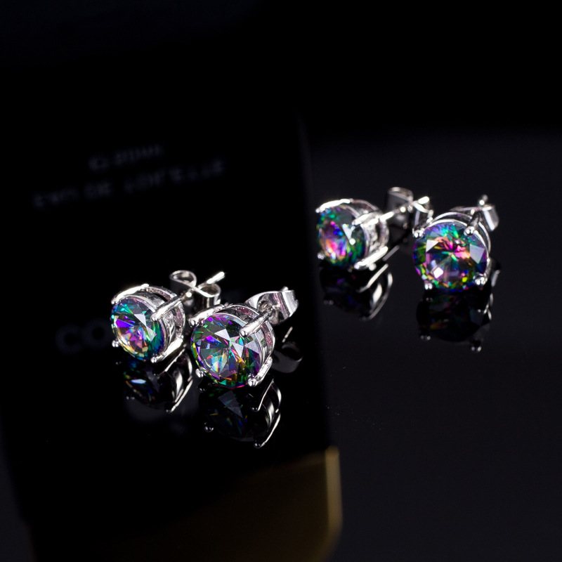 New Korean-style high-end fashionable multi-color zircon ear studs for women Popular and highly selling earrings