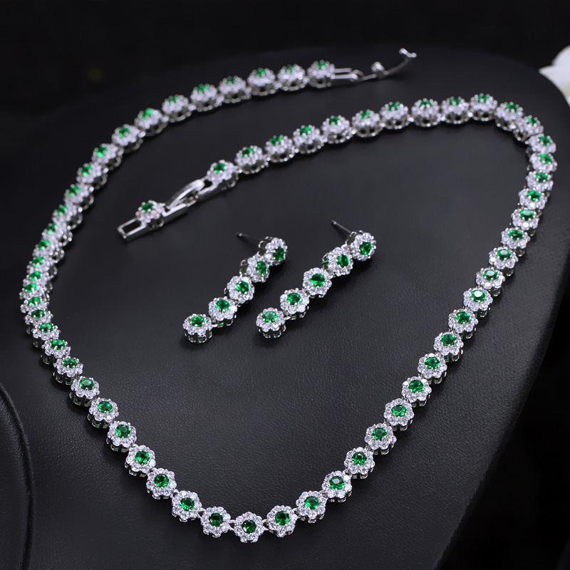 European and American classic fashion zirconian bridal set - exquisite craftsmanship micro-set AAA zirconian necklace and earrings set
