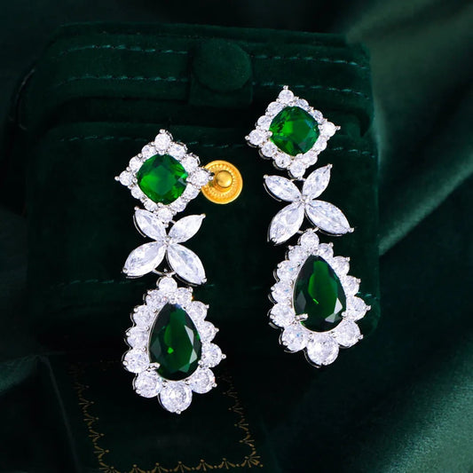 Fashion dazzling zircon earrings heavy-weight water-drop style luxury formal dress accessories emerald gemstone ear ornaments
