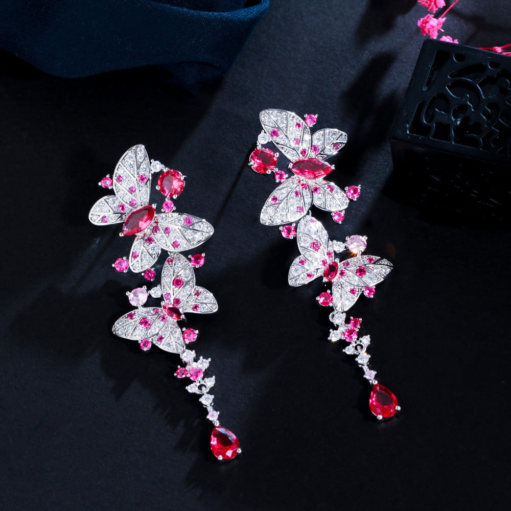 S925 silver needle elegant lady butterfly ear ring with elegant earrings Tiny-set zirconia butterfly zirconia earrings