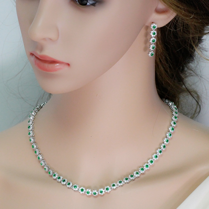 European and American classic fashion zirconian bridal set - exquisite craftsmanship micro-set AAA zirconian necklace and earrings set