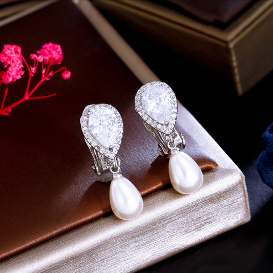 Korean unique retro drop earrings set with AAA zirconia and personalized creative pearl stud earrings exquisite jewelry pieces