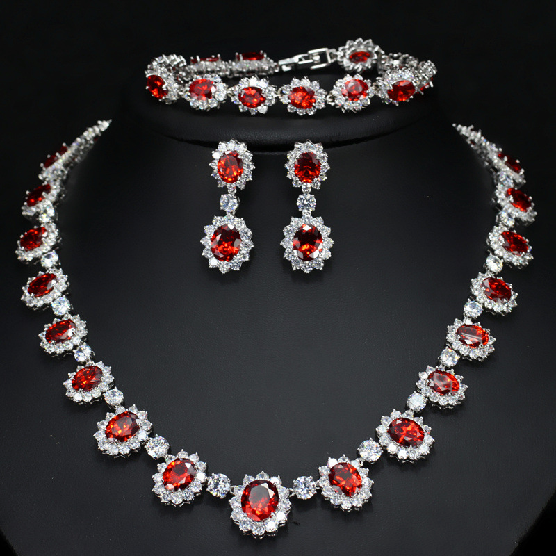 European and American brides' wedding wedding dress banquet jewelry set Micro-set AAA zirconia earrings necklaces and bracelets set