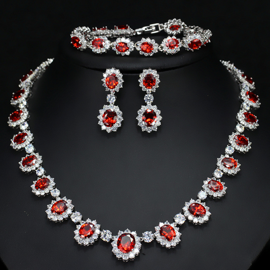 European and American brides' wedding wedding dress banquet jewelry set Micro-set AAA zirconia earrings necklaces and bracelets set