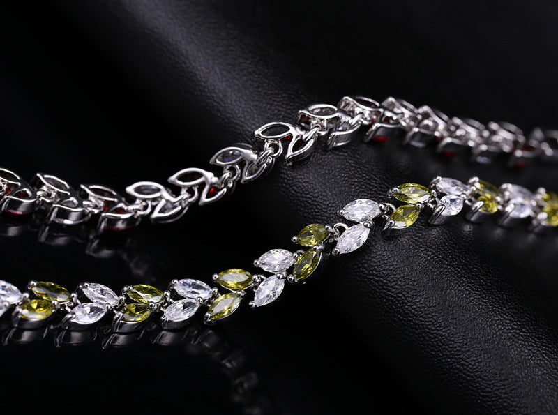 Korean version fashionable jewelry bracelet with small leaves and AAA-quality zircon stones size17.8cm
