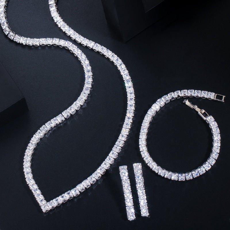 Necklace earrings and bracelet set - versatile wedding accessories featuring high-end zirconium stones
