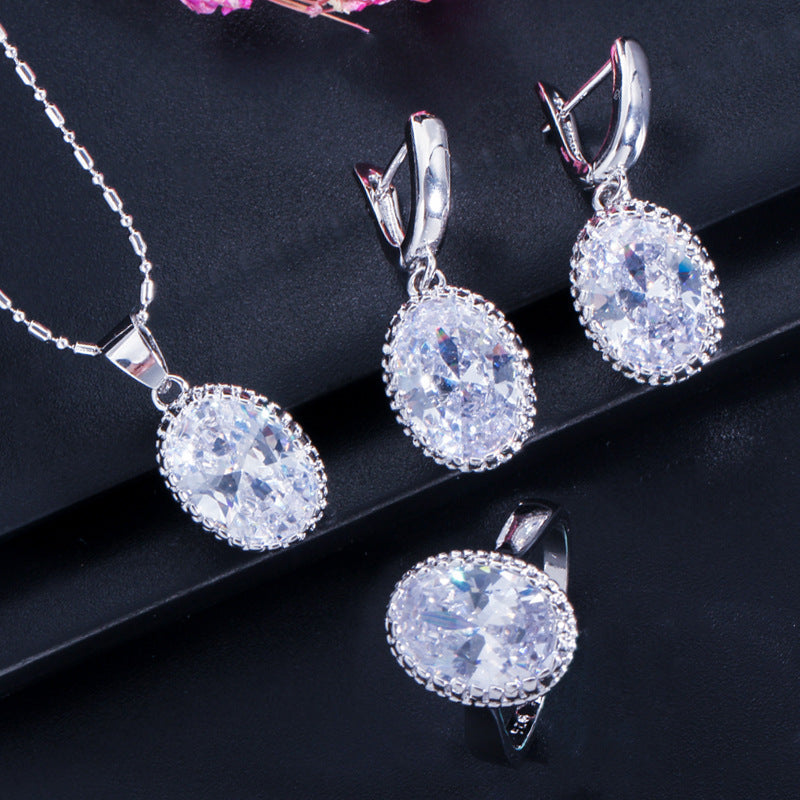 Korean version high-end fashionable chain set - zircon necklace, ring and earrings jewelry set