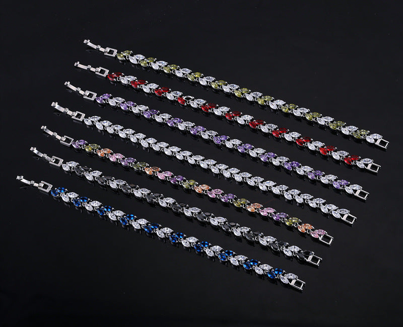 Korean version fashionable jewelry bracelet with small leaves and AAA-quality zircon stones size17.8cm