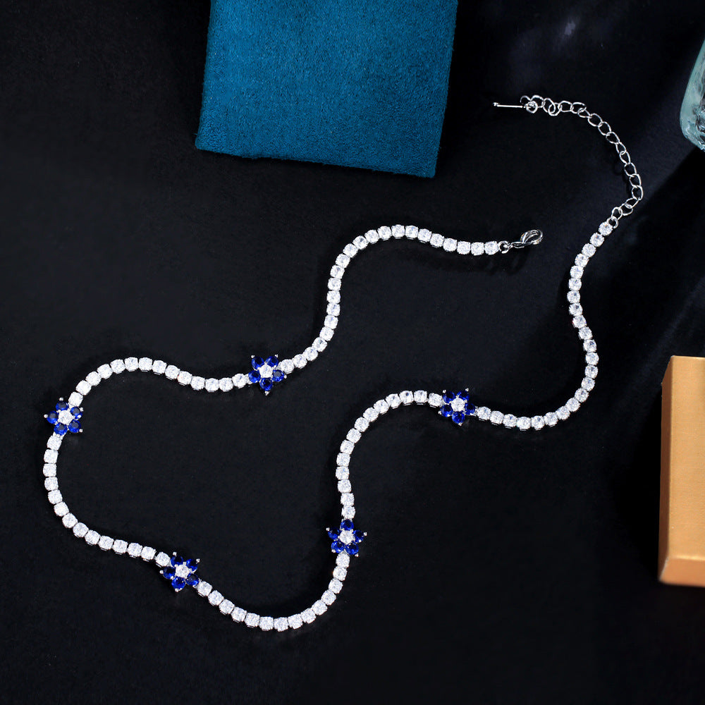 Ins-style niche and minimalist luxury jewelry featuring micro-set zirconia and full-diamond flowers A tennis bracelet necklace with small flowers