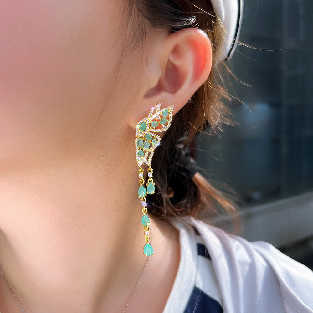 S925 silver fine luxury and elegant butterfly-shaped droplet fringed earrings which enhance the face shape and exude a regal aura Zirconium stone earrings
