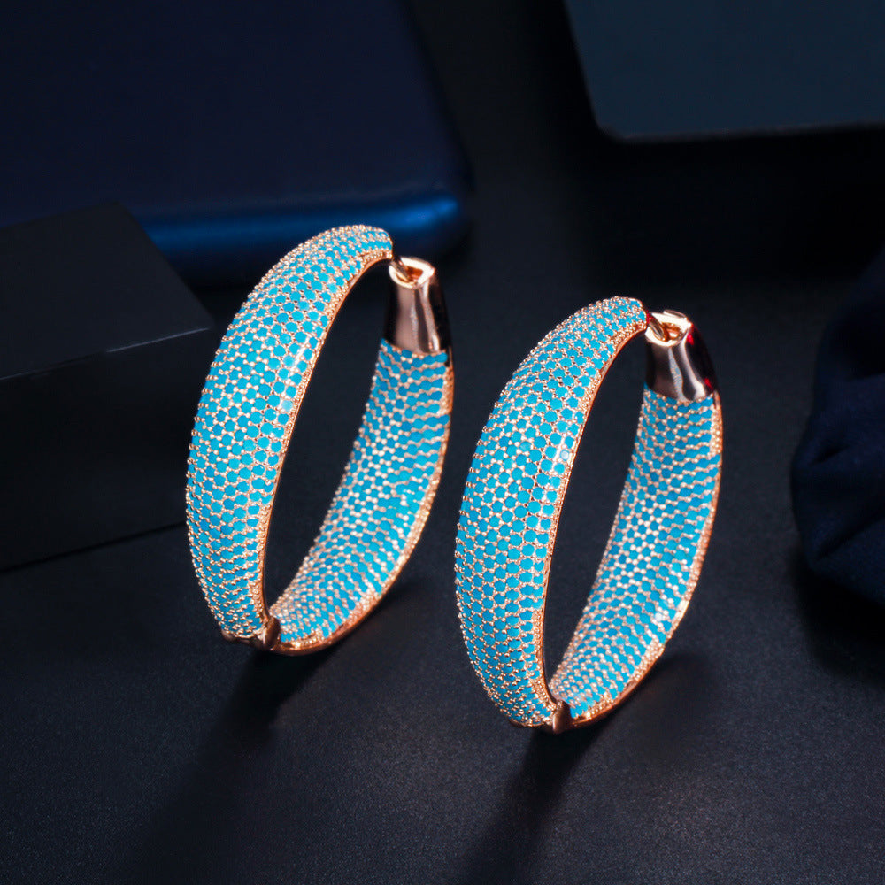 Blue Dream Ear Ring - Excessively Expansive European Style Ornate Yellow Brass Set with Zirconia Stones - Retro-Inspired Feminine Earrings - Earring Gift