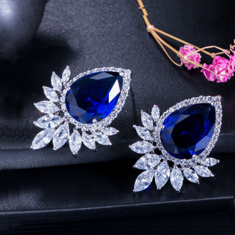 High-end fashionable drop-shaped AAA zircon gemstone earrings