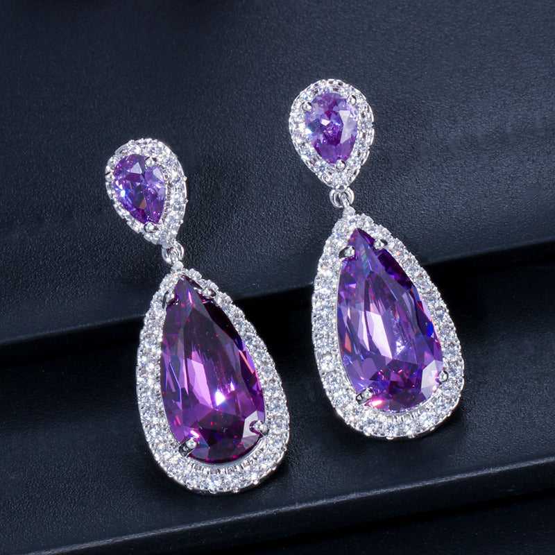 European and American classic drop earrings Tiny-set zirconia long earrings Wedding accessories for formal events