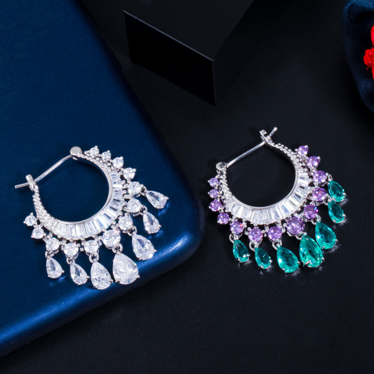 Newly released stylish round circle drop zirconia fringes for women's earrings fashionable fairy ear pendants with ear clasps