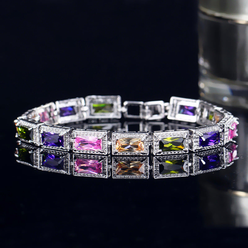 Korean version of fashionable jewelry - electroplated white gold with tiny zirconia inlays bracelet and chain