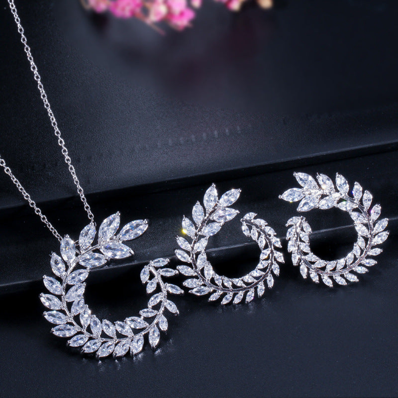 Zircon necklace and earrings set - two earrings Made of genuine white gold electroplated for long-lasting color retention